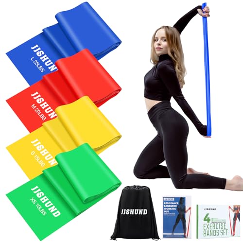 4 Stück Fitnessbänder, 2M Resistance Bands Widerstandsbände Gymnastikband in 4 Stärke Fitnessband für Pilates Yoga Rehabilitation Männer und Frauen