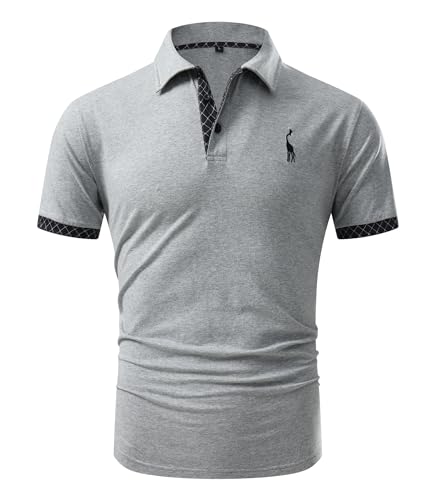 GLESTORE Poloshirt Herren T Shirt Männer Hemd Herren Kurzarm T-Shirt Sommer Golf Polo Shirt LGrey&Board XL