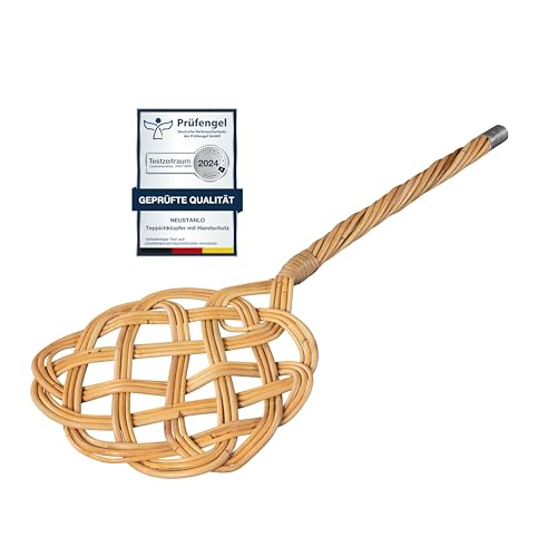 NEUSTANLO | Teppichklopfer in Sonnenform | 3-fädiges Natur Rattan | länglich hell | 75x26 cm | flexibel und robust