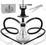 NOBLE HOOKAH 43cm Reise Shisha Set Klein Shisha Mini Shisha to go mit Hochwertigem Zubehör - mundgeblasene Flasche und Edelstahl-Downpipe 2 Schläuche und Griffe