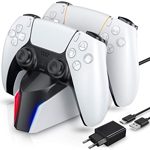 ECHTPower PS5 Controller Ladestation 2 Std Schnelllade mit EU Netzteil für Playstation 5, PS5 Charger Zubehör für Sony Playstation 5 DualSense Controller, weiß