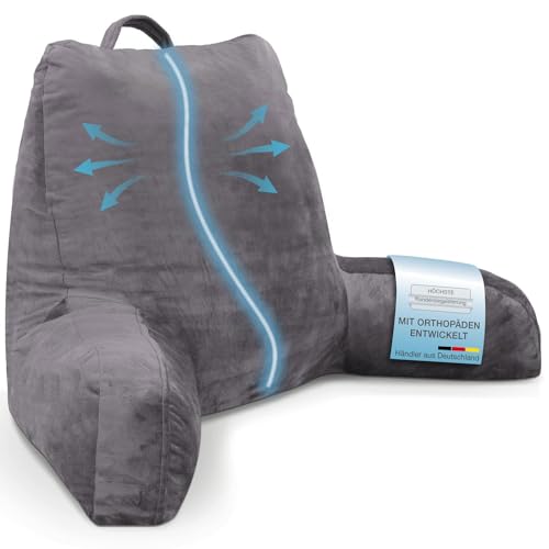 maxVitalis Rückenkissen, Lesekissen für Bett und Sofa mit Armlehnen – Ideal als Rückenstütze für mehr Halt und Komfort von Rücken, Kopf und Nacken, Sitzen, 76 × 46 × 40 cm