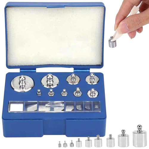Kalibriergewicht, 17 Stück Präzisions-Kalibriergewichte, Edelstahl Kalibriergewichte Set, Kalibrierungsgewicht-Set für Digital Schmuck Waage Labor, 1g 2g 5g 10g 20g Kalibrierung Gramm Gewicht Set