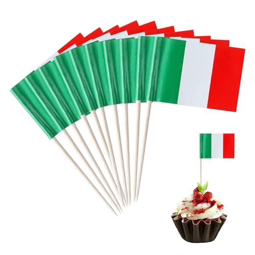 100 Stück Italien Deko Flagge Zahnstocher Flaggen,Italienische Deko Cocktail für 2025 Damen Fußball EM Eurovision WM Olympische Cupcake Topper Toothpick Cocktail Party Pub Deko Italienischer Abend