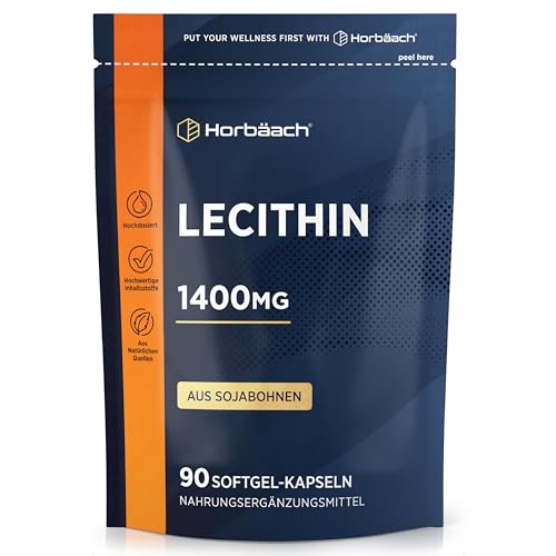 Lecithin Kapseln 1400mg | Hochdosiert | 90 Sojalecithin Softgels | Stillen Vitamine mit Vitamin E | Soy Lecithin | Horbaach