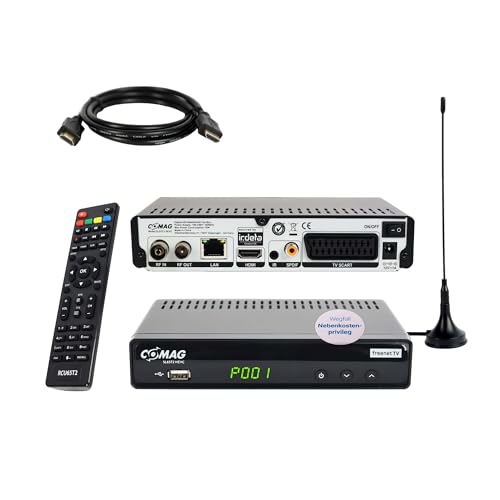 Comag SL65T2 DVBT2 Receiver Bundle mit passiver DVBT2 Antenne, DVB-T2 Receiver mit Aufnahmefunktion und Dolby Digital Plus Unterstützung, 12V-Netzteil, Ideal für Camping, PVR Ready