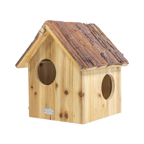 mgc24 Eichhörnchenhaus - Eichhörnchenkobel, Eichhörnchen Nistkasten zum Aufhängen für Garten und Balkon, aus Holz wetterfest, Naturoptik mit Rindendach, 25,2 x 26 x 29 cm