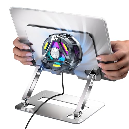 Tablet Kühler mit Halterung 25W, Magnetischer Tablet Kühler für iPad/Phone/Laptop/PC, Handy Kühler Magnet mit Drei Temperaturen Einstellbar, Tablet Kühler für Gaming, Verstellbare Tablet Ständer