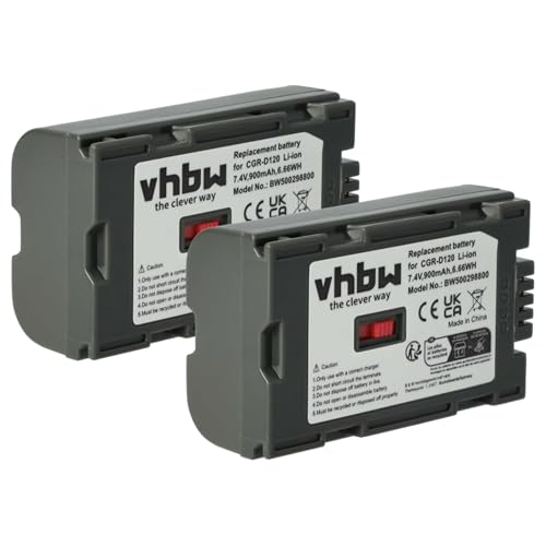 vhbw 2X Akku kompatibel mit Panasonic NV-GS3, NV-GS5, NV-GS7, NV-GS8, NV-GS11, NV-GS15, NV-GX7 Videokamera Camcorder (900mAh, 7,2V, Li-Ion)