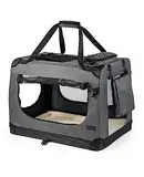 lionto Hundetransportbox faltbar für Reise & Auto, 50x34x36 cm, stabile Transportbox mit Tragegriffen & Decke für Katzen & Hunde bis 10 kg, robuste Hundebox aus Stoff für klein & groß, grau