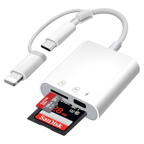 SD Kartenleser iPhone,SD Card Reader für iPhone/iPad/Kamera,SD Kartenleser USB C gleichzeitiges Laden 20W / Kartenlesen,iPhone SD Kartenleser,Card Reader Kartenlesegerät mit Dual Slot für Micro SD/SD