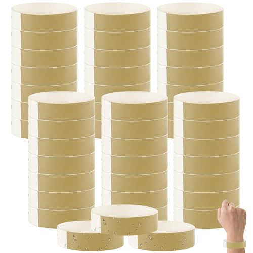 300 Stück Einlassbänder, Wasserdicht Eintrittsbänder, Festival Armbänder 250 x 20mm, Gold Event Handgelenkband zur Kontrolle und Sicherheit bei Veranstaltungen und Events, für Partys Schule