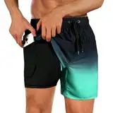 flintronic Badehose Herren, mit Kompression Liner 2 in 1, Board Shorts, Badeshorts Schwimmhose, Elastisch Verstellbar Mit Tunnelzug