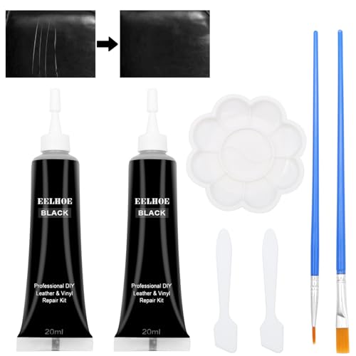 ZYNERY 2 Stück Leder Reparatur Set, Leder Kratzer Reparatur Paste, Lederreparaturset Schwarz, Ausbessern von Kratzern und Gebrauchsspuren für Sofa, Autositzen, Lederprodukten (Schwarz 20ml x 2 )