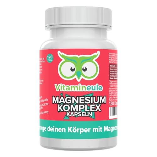Magnesium Komplex Kapseln - hochdosiert 200 mg - 4-fach Magnesiumkomplex: Citrat, Oxid, Bisglycinat, Malat - bioaktiv & vegan - Produktion in Deutschland - für Erwachsene & Kinder - Vitamineule®