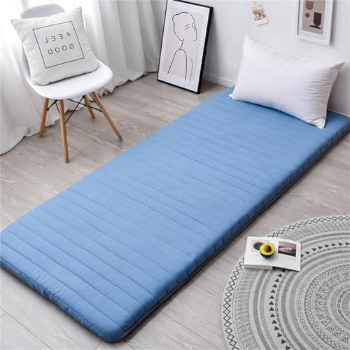 Xisnuient Japanische Bodenmatratze Futonmatratze Verdicken Tatami-Matte Futon Matratze Tragbar Aufrollbare Isomatte Dick Faltbar Schlafbettunterlage Für Studentenwohnheim (Blau,90x200cm)