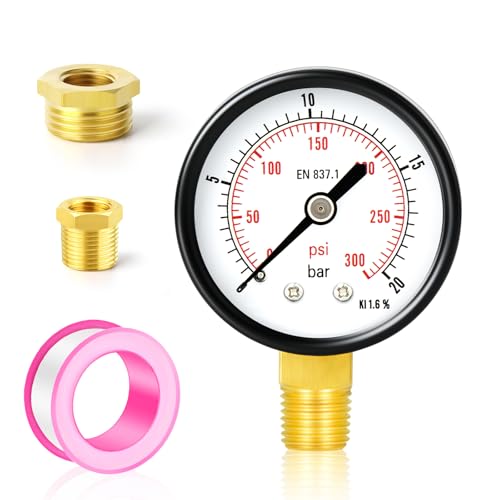 TAILONZ PNEUMATIC 0-20 Bar 2" DIAGRAMM 1/4" BSP Brunnenpumpenmanometer mit 1/2" BSP und 3/8" BSP Messingbuchsenadapter, 3-2-3% Genauigkeit, untere Halterung