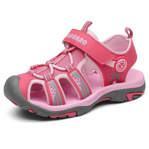 SAGUARO Mädchen Sandalen für Outdoor Sport Kinder Sandalen mit Geschlossene Zehe Rutschfest Atmungsaktiv Wandersandalen Sommer Rosa 28 EU