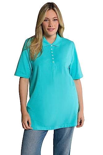 Ulla Popken Damen Basic Poloshirt T-Shirt, tiefes aqua, 50-52