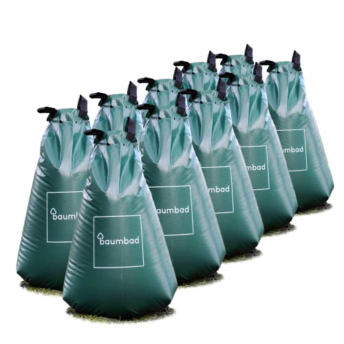 baumbad | 10 Baumbeutel Bewässerungsbeutel für Bäume | langzeit Bewässerungssystem | robuster 75 Liter Wassersack/Bewässerungssack, aus UV beständigem PVC, Pflanzenunterstützung für heiße Sommer