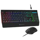 KOORUI Gaming Tastatur Maus Set, Deutsches QWERTZ-Layout mit Handballenauflage Ghosting Schutz Tastaturen USB Kabel 12 Multi Media Tasten und Maus mit 6 Tasten 3200 DPI für Windows MacOS Linux-Schwarz