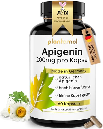 200mg Apigenin Kapseln hochdosiert mit Piperin - hoch bioverfügbar - 60 Apigenin 200mg Kapseln - 2 Monatsvorrat