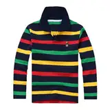 Poloshirt Jungen Langarm Golf T-Shirt mit Fashion Welpen Stickerei Polos gestreiftes Langarmshirts mit Polokragen&Knopfleiste Casual Loose Fit Tops Oberteile Poloshirts für Junen 3-14 Jahre