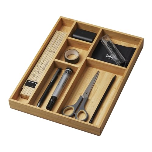 CAVO Bambus Schubladen-Organizer 245 x 320 x 35 mm mit 6-Fächer Schubladeneinsatz für Küche, Büro, Badezimmer und Schlafzimmer