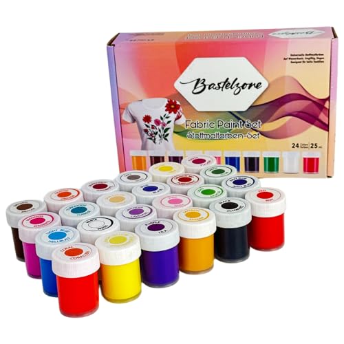 Stoffmalfarben-Set – Lebendige, hochpigmentierte Textilfarben – Waschmaschinenfeste Farben für T-Shirts, Baumwolle & Stoffe (24 Farben x 25ml)
