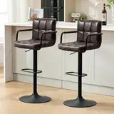 Ckaff Barhocker 2er Set, Barstuhl höhenverstellbar aus PU-Leder, 360°Drehstuhl Küchenstuhl mit Armlehnen, Rückenlehne und Fußstütze für Küche, Wohnzimmer, Esszimmer, Schwarzbraun