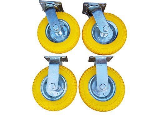 2 x FROSAL Bockrolle + 2 x Lenkrolle 8" 2.50-4 als 4 tlg. Set | PU Rad Ø 210 mm pannensicher auf Stahlfelge