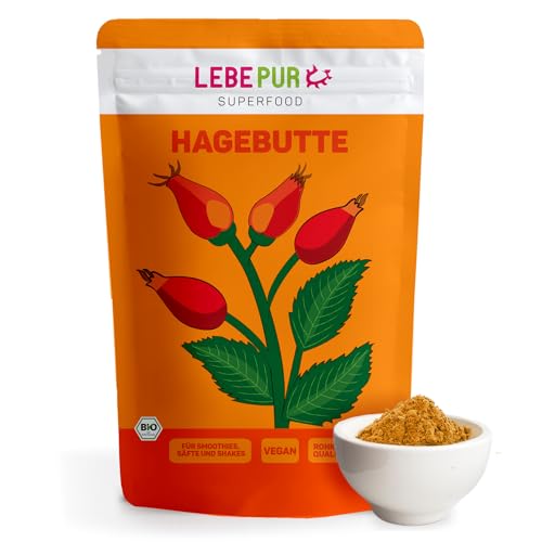 Lebepur BIO Hagebuttenpulver 1kg | aus biologischer Landwirtschaft | Rohkostqualität | 100% Hagebutten Pulver | Vitamin-C-Quelle | rückstandskontrolliert | glutenfrei und laktosefrei | laborgeprüft