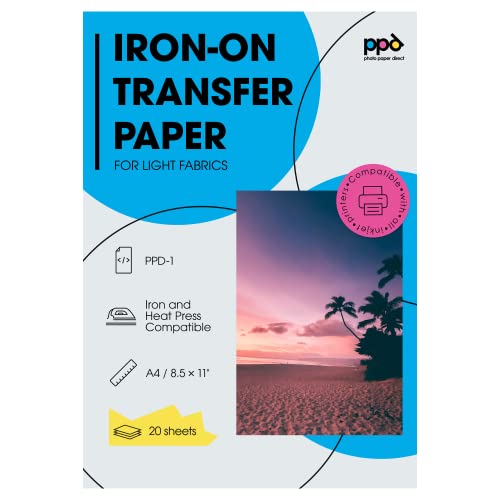 PPD 20 x A4 Inkjet Premium Transferpapier für helles Textil, Bügeleisen und Transferpresse PPD-1-20