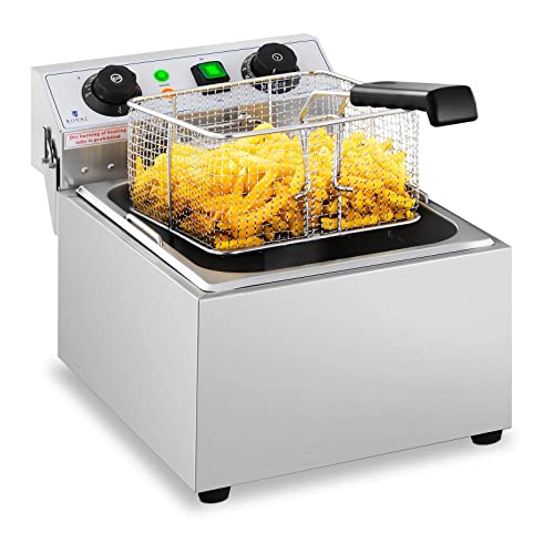 Royal Catering Elektro-Fritteuse Edelstahl (3200 W, Kapazität: 10 l, Temperaturbereich: 50-200 °C, Kaltzone, mit Timer bis 60 min.)