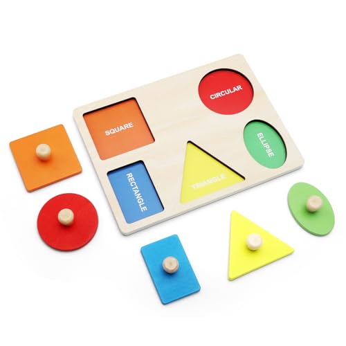 ZMDMAH Holzpuzzle Montessori Geometrisches Puzzle steckpuzzle Holz ab 1 Jahr Spielzeug zum Erlernen von Farben und Formen Lernspielzeug Geeignet für Babys Kleinkinder Kinder