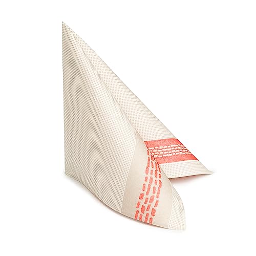 bioexxe Airlaid-Servietten, 50 Stück, 40x40 cm, Stoff-Effekt, biologisch abbaubar, cremefarben mit Korallendekor