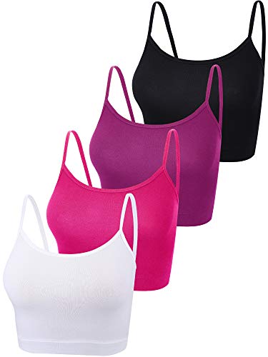 4 Stück Basic Crop Tank Tops Ärmelloses Racerback Crop Sport Baumwoll Top für Damen (Schwarz, Lila, Rose Rot, Weiß)