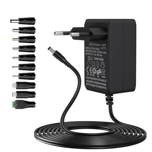 Gonew21 5V Netzteil 2A - Universal Netzteil, 2 Meter langes Kabel, AC Adapter Eingang 200-240V 50-60HZ, Netzteil 5V 2A 10W Ausgang,10 Steckernetzteil DC,AC/DC Adapter, DC 5V, LED-Licht, Mehr 5V-Geräte