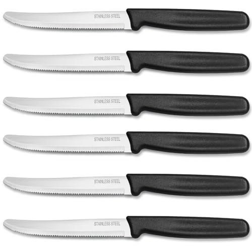 Double.S Steakmesser 6 Stück, Frühstücksmesser Edelstahl Swiss Classic Tomatenmesser mit Wellenschliff 22 cm Tafelmesser Besteck Messer Schwarz