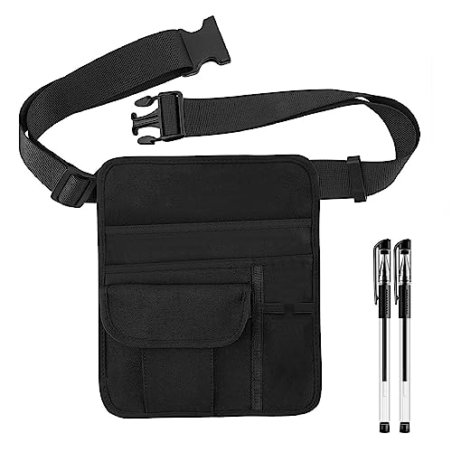 FAURAPMNG Tasche für Servierschürze, Restaurant, Taille, Geldbeutel, Restaurant, Bar, Schürze, Tasche mit verstellbarer Gürtelschnalle, Check-Halter für Kellnerin, mit 2 Stiften, Schwarz, 10 × 8