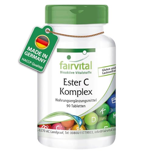 Fairvital | Ester C 500mg - 90 Tabletten - Vitamin C Komplex mit Bioflavonoiden - HOCHDOSIERT & VEGAN - gepuffertes Vitamin C - magenfreundlich