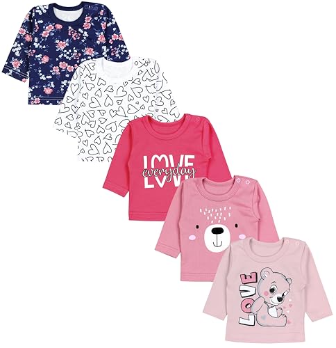 TupTam Baby Mädchen Langarmshirt Sterne 5er Pack, Farbe: Blümchen Bärchen Rosa Pink Love Puderrosa Herzen Weiß Love Everyday, Größe: 62