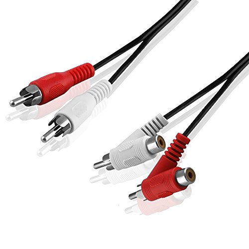 BestPlug 5 Meter Y Audio RCA L-R Kabel Adapter Verteiler Splitter Weiche - 2 Cinch Stecker männlich gerade auf 2 Stecker männlich und 2 Buchse Kupplung weiblich 90° abgewinkelt - Schwarz