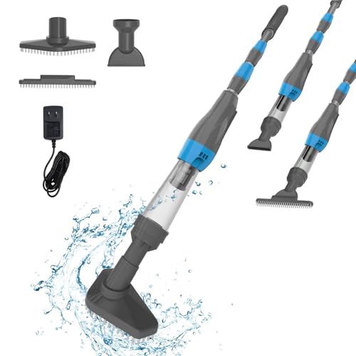 PoolyPoly 3 en 1 Poolsauger Kabellos mit Akku, Pool Handsauger Bodensauger, Poolreiniger mit Teleskopstange, 90 Minuten Laufzeit Pool Staubsauger für kleine Pools, Spas, Whirlpools, Grau