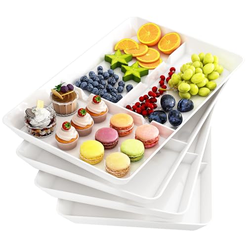 WELDUN 4 Pack Serviertablett Kunststoff, große Abendessen/Obst/Snack Essen Servierplatten Obstschale für Küche, Bar, Party