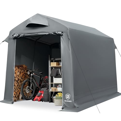 EVER ADVANCED Gerätehaus 9.8m³ Gerätezelt 190x230x225cm, 3000MM Wasserdichtes Geräteschuppen mit 2 Belüftungsöffnungen, Fahradgarage Fahrradschuppen Aufbewahrungsgarage Allzwecküberdachung, Grau