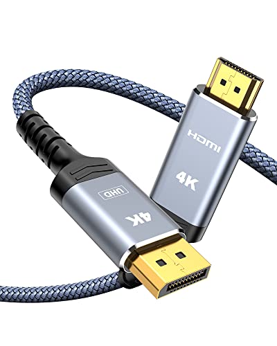 Highwings 4K DisplayPort auf HDMI Kabel 1.8M, DP auf HDMI Verbindungskabel Unidirektionaler Nylon Geflochtener DisplayPort zu HDMI für Monitor, TV, Projektor, Laptop, PC, AMD, NVIDIA