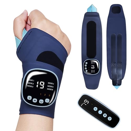 Orifesio EMS Handgelenk Massagegerät, Kabelloses Handmassagegerät mit Wärme, 9 Modi/19 Intensitäten, Handgelenk Bandagen Linke/Rechte, Handgelenkstütze für Sehnenscheidenentzündung Karpaltunnelsyndrom