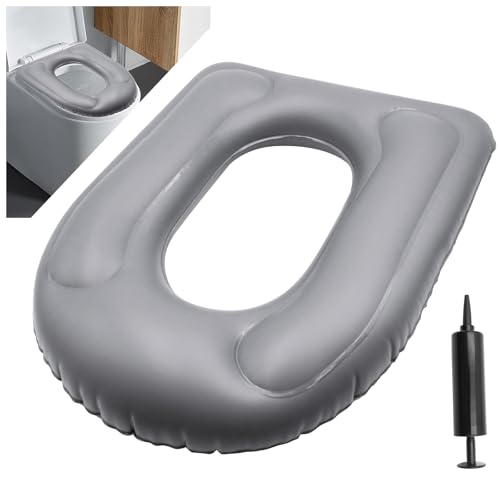 WYYFXY® Aufblasbares Toilettensitzkissen mit Saugnapf Toilettensitzbezug Grau Aufblasbares Sitzkissen mit Handpumpe Toilettensitzerhöhung Sitzring für Erwachsene, Senioren, Behinderte