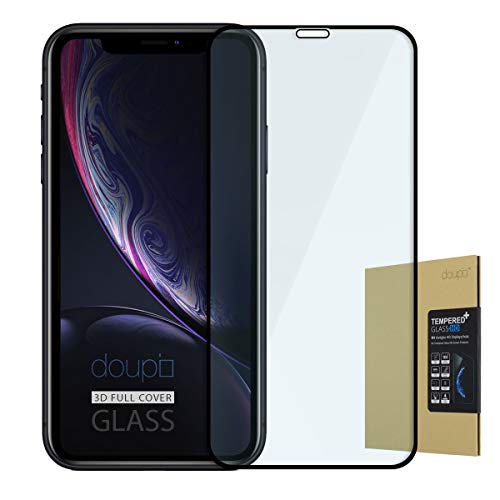 doupi FullCover Panzerfolie für iPhone 11 (2019) / XR (6,1 Zoll), Preimium 9H Hartglas HD Panzer Display Schutz Glasfolie, schwarz